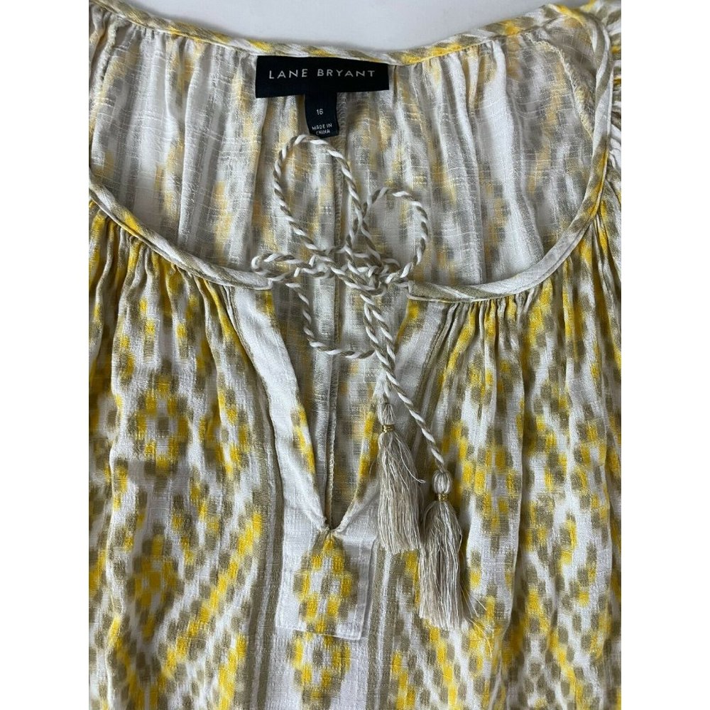 Lane Bryant Peasant Tunic Yellow Top Size 16 Rope Tie Front Gathered Sleeves - Picture 10 of 10